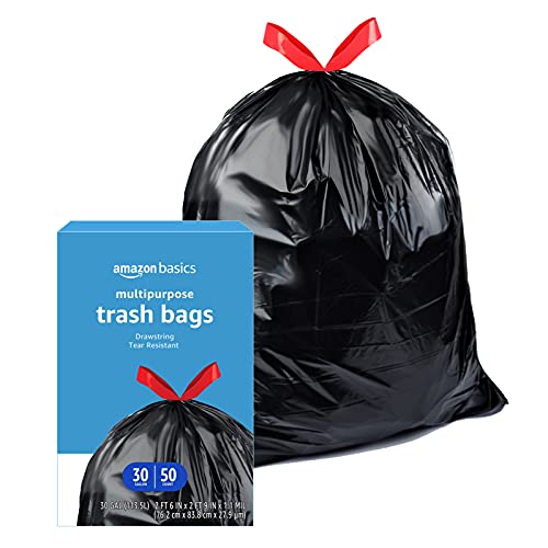 Amazon.com: Amazon Basics Multipurpose Drawstring Trash Bags, 30 Gallon, 50 Count (Previously Solimo