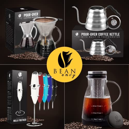 Bean Envy Handheld Milk Frother for Coffee - Electric Hand Blender, Mini Drink Mixer Whisk & Cof