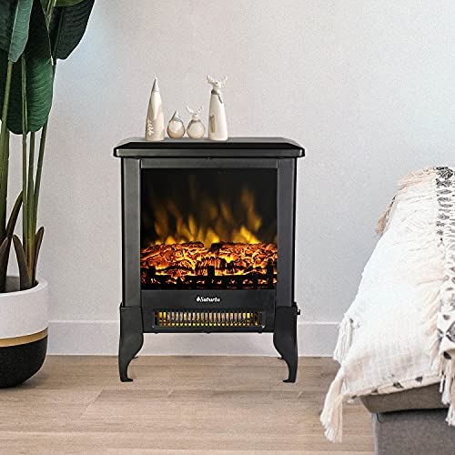 TURBRO Suburbs TS17 Compact Electric Fireplace Stove, 18” Freestanding Stove Heater with Realistic F