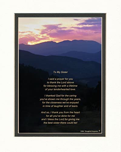 Sister Gift with "Thank You Prayer for Best Sister" Poem. Mts Sunset Photo, 8x10 Double Matted. Spec