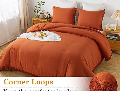 Andency Terracotta Tassel Comforter Set King(104x90Inch), 3 Pieces(1 Boho Comforter, 2 Pillowcases)