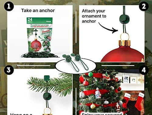 ORNAMENT ANCHOR Ornament Hooks for Hanging Christmas Decorations - No-Slip Hanging Hooks for Xmas -