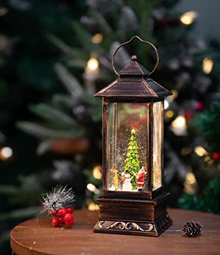 Amazon.com: 12 Inch Musical Snow Globe Lantern, Animated Snowman and Santa with Spinning Tree Lighte