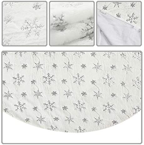 Amazon.com: Christmas Sequin Tree Skirt 48in,White Soft Thick with Silver Snowflakes Decorations for