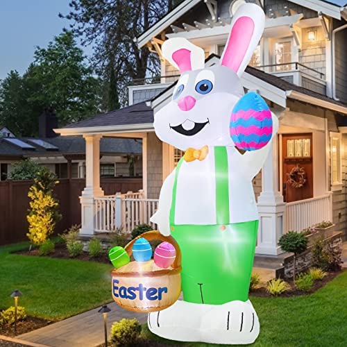 TURNMEON 8 Feet Giant Bunny Easter Inflatables Outdoor Decoration, Lighted Blow up Rabbit Holds East