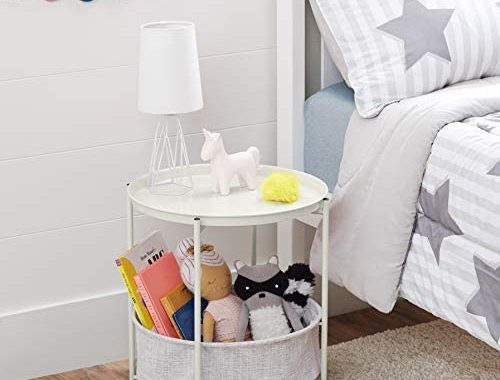 Amazon.com: Amazon Basics Round Storage End Table, Side Table with Cloth Basket - White/Heather Gray