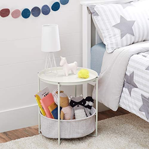 Amazon.com: Amazon Basics Round Storage End Table, Side Table with Cloth Basket - White/Heather Gray