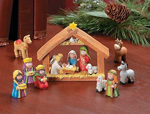 Amazon.com: Mini Christmas Nativity Set - 9 Piece Set includes Manger and 8 Figurines - Kids Decorat