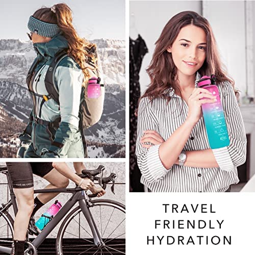 Hyeta 32 oz Water Bottles with Times to Drink and Straw, Motivational Water Bottle with Time Marker,
