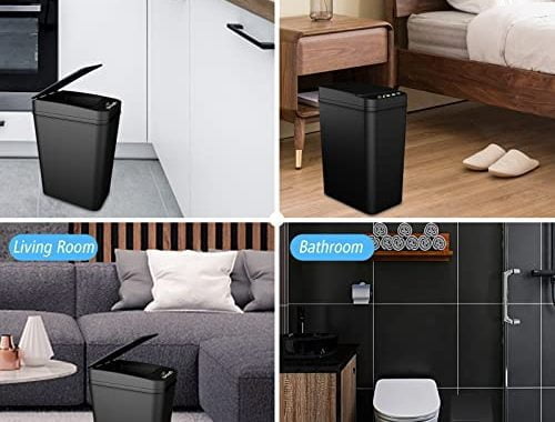 jinligogo Bathroom Trash Can Touchless, 2.5 Gallon Motion Sensor Smart Trash can with Automatic Lid,