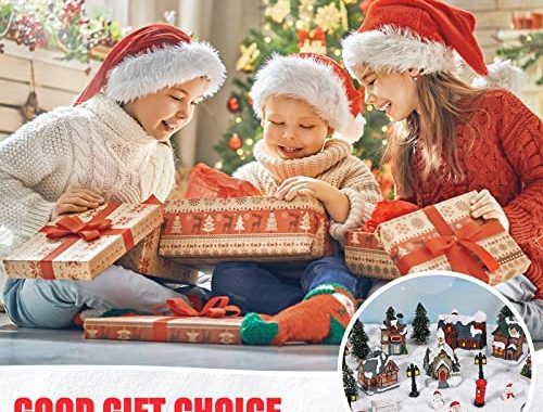 30 Pcs Christmas Village Sets Christmas Village Houses LED Holiday Time Village Figurines Christmas