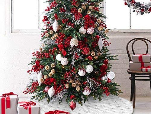 Amazon.com: Dremisland Christmas Tree Skirt, 48 inches Large White&Silver Luxury Faux Fur Tree S