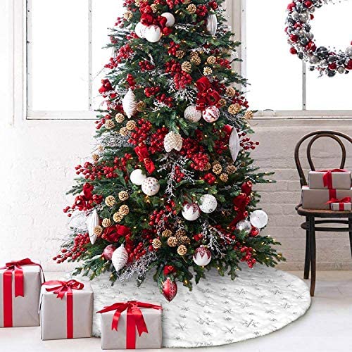 Amazon.com: Dremisland Christmas Tree Skirt, 48 inches Large White&Silver Luxury Faux Fur Tree S