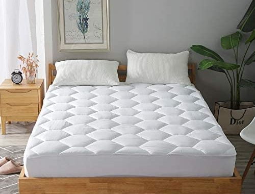 Queen Mattress Pad, 8-21" Deep Pocket Protector Ultra Soft Quilted Fitted Topper Cover Fit for Dorm