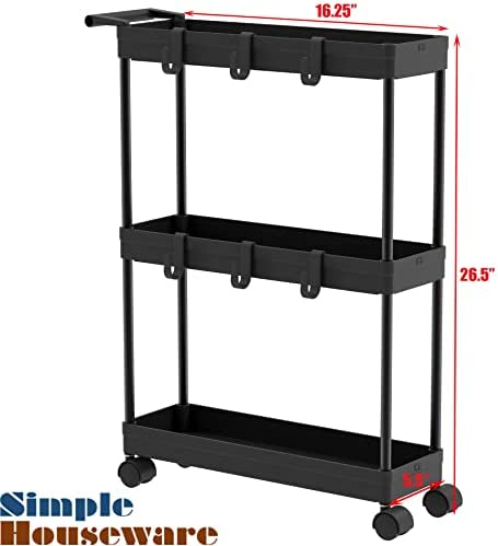 Amazon.com: SimpleHouseware Kitchen Cart Storage 3-Tier Slim/Super Narrow Shelves with Handle, 26.5'