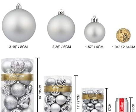 KI Store Silver Christmas Balls 34pcs 1.57-Inch Small Christmas Tree Decoration Ornaments for Xmas T