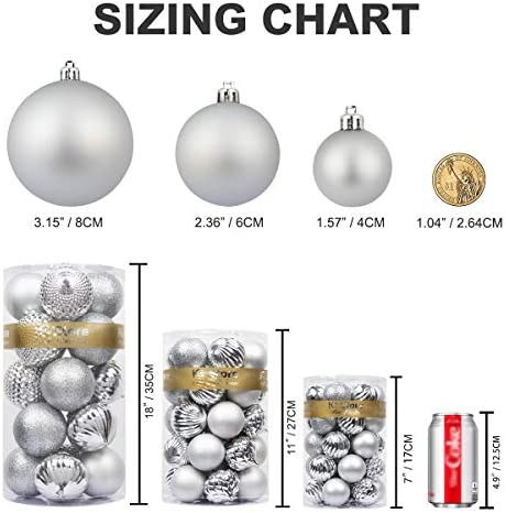 KI Store Silver Christmas Balls 34pcs 1.57-Inch Small Christmas Tree Decoration Ornaments for Xmas T