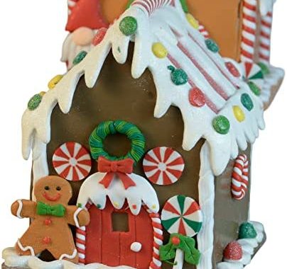 Amazon.com: Set of 4 Gingerbread Candy Houses in Clay Dough Resin with Frosted Snow Look, 6.5 Inches