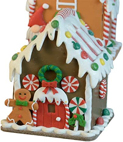 Amazon.com: Set of 4 Gingerbread Candy Houses in Clay Dough Resin with Frosted Snow Look, 6.5 Inches