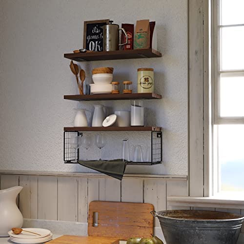 Amazon.com: WOPITUES Floating Shelves Wall Mounted, Rustic Wood Bathroom Shelves Over Toilet with Pa