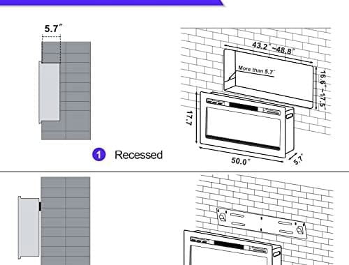 Amazon.com: 50 inch Electric Fireplace, Recessed and Wall Mounted Fireplace, Electric Fireplace Inse