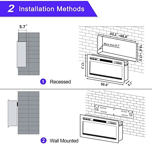 Amazon.com: 50 inch Electric Fireplace, Recessed and Wall Mounted Fireplace, Electric Fireplace Inse