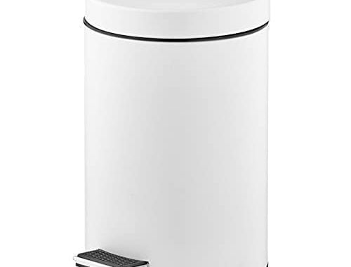 mDesign 3 Liter Round Small Metal Step Trash Can Wastebasket, Garbage Container Bin - for Bathroom,