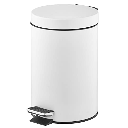 mDesign 3 Liter Round Small Metal Step Trash Can Wastebasket, Garbage Container Bin - for Bathroom,
