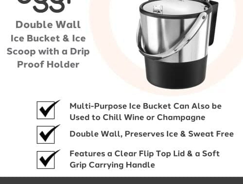 Oggi Insulated Ice Bucket, 4 Quart / 3.8 L, Stainless Steel, Black