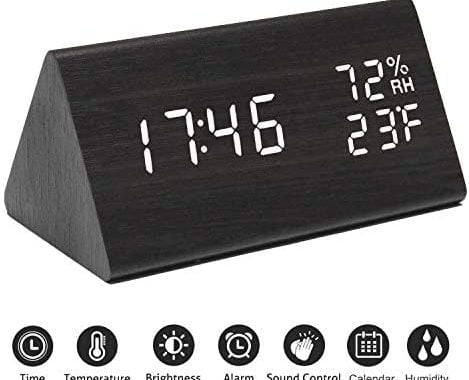 Amazon.com: Digital Alarm Clock, with Wooden Electronic LED Time Display, 3 Alarm Settings, Humidity