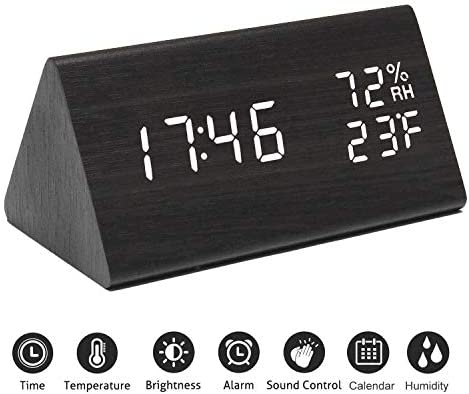 Amazon.com: Digital Alarm Clock, with Wooden Electronic LED Time Display, 3 Alarm Settings, Humidity