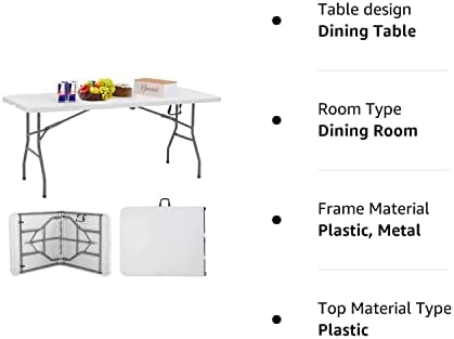 Amazon.com: FDW Folding Tables, Plastic 6ft Folding Table,Half Portable Foldable Table for Parties,