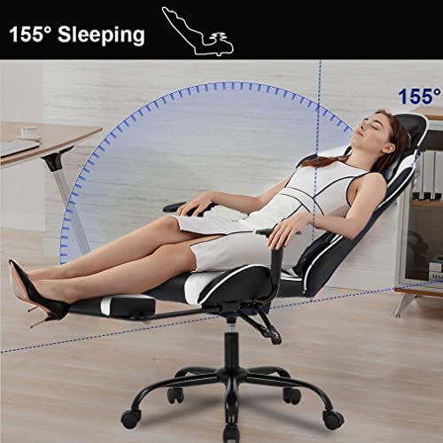 Amazon.com: Gaming Chair with Footrest, Ergonomic Office Chair, Adjustable Swivel Leather Desk Chair