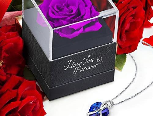 Amazon.com: Preserved Real Purple Rose with Heart I Love You Necklace -Eternal Flowers Rose Gifts fo