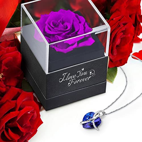 Amazon.com: Preserved Real Purple Rose with Heart I Love You Necklace -Eternal Flowers Rose Gifts fo