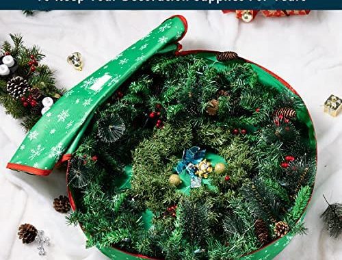 Joiedomi 30" Christmas Wreath Storage Bag (Green), Snowflake Patterned Garland Container with Sturdy