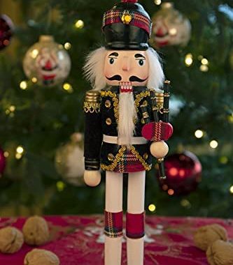 Clever Creations Black Bagpiper Scottish Soldier 12 Inch Traditional Wooden Nutcracker, Festive Chri