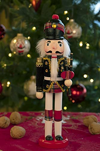 Clever Creations Black Bagpiper Scottish Soldier 12 Inch Traditional Wooden Nutcracker, Festive Chri