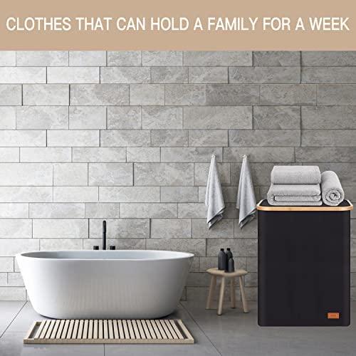 145L XXX-Large Laundry Hamper with Lid – DOFASAYI Foldable Laundry basket with Bamboo Handles, Grey