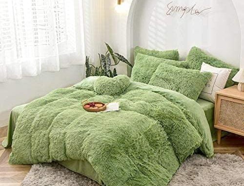 Amazon.com: MorroMorn 5 PCS Shaggy Duvet Cover Bedding Set - Fluffy Comforter Cover Long Faux Fur Lu