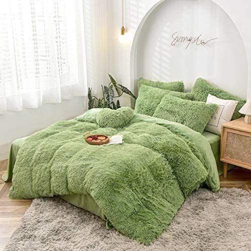 Amazon.com: MorroMorn 5 PCS Shaggy Duvet Cover Bedding Set - Fluffy Comforter Cover Long Faux Fur Lu