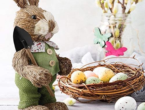 Amazon.com: keebgyy 14inch Easter Bunny Figures, Simulation Standing Rabbit Ornaments with Carrot Ho