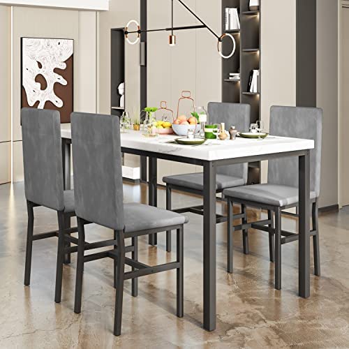 Amazon.com - MIERE Dining Table Set for 4, 5-Piece Marble DiningTableSet with 4 Velvet Metal Frame C