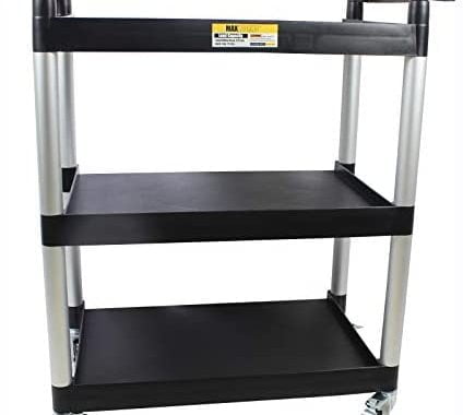 MaxWorks 80774 3-Shelf Utility Plastic Cart with Wheels-225 Lbs Maximum Capacity , Black