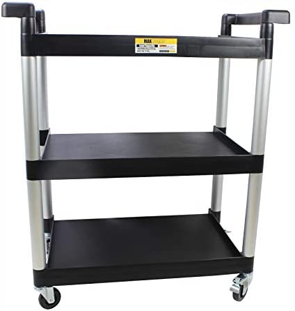 MaxWorks 80774 3-Shelf Utility Plastic Cart with Wheels-225 Lbs Maximum Capacity , Black