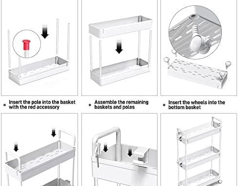 Amazon.com: SOLEJAZZ Slim Storage Cart, 3 Tier Bathroom Cart Organizer Mobile Shelving Unit Rolling