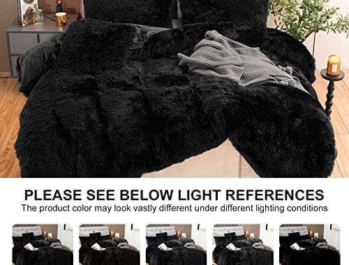 Amazon.com: Fluffy Plush Black Duvet Cover Set Queen Size, Luxury Ultra Soft Velvet Fuzzy Comforter