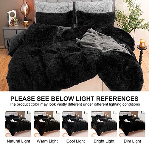 Amazon.com: Fluffy Plush Black Duvet Cover Set Queen Size, Luxury Ultra Soft Velvet Fuzzy Comforter