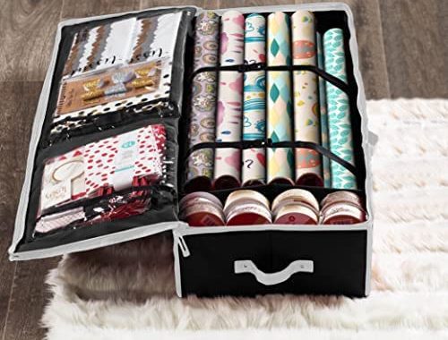 Zober Premium Wrapping Paper Storage Container, with Interior Pockets, fits 18-20 Standard Rolls, Gi