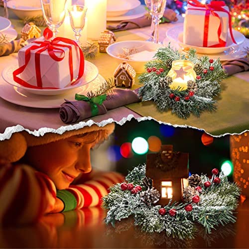 Christmas Candle Garland Rings Artificial Berry Candle Rings with Pine Cones Mini Wreaths Christmas